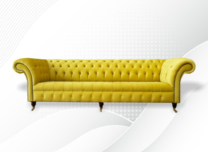 Gelbe Sofa 4 Sitzer Couch Chesterfield Polster Sitz Garnitur Leder Textil Gelb